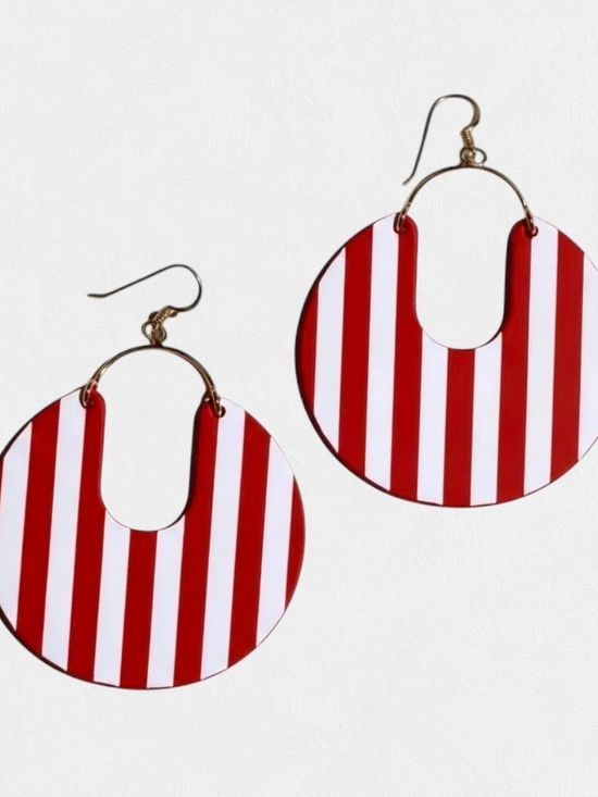 Nickel & Suede Jewelry - NEW Nickel & Suede Bold Red & White Striped Hoop Earrings - Women Jewelry